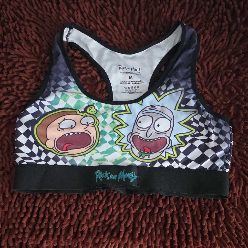 Rick and Morty Women's Graphic Sports Bra - Black and White